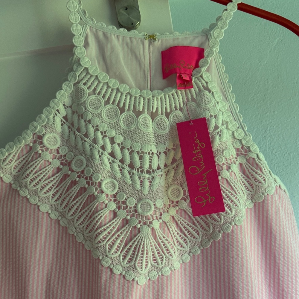 NWT Lilly Pulitzer Pink Crochet Yoke Tiered Sundress - Picture 3 of 5